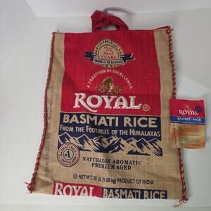 Royal Basmati Rice Burlap Tote Bag 20lb Sack Zipper Handles Jute Advertising